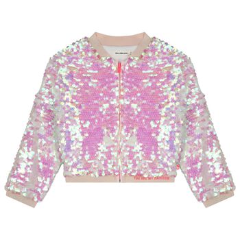 Girls Pink Iridescent Sequin Bomber Jacket 
