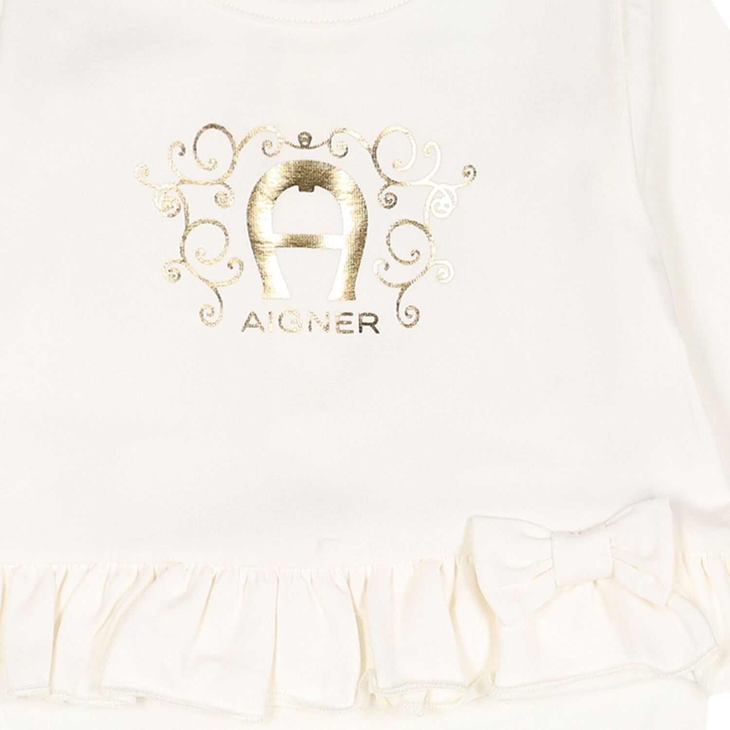 Baby Girls Ivory & Gold Logo Babygrow, 1, hi-res