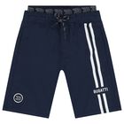 Boys Navy Blue Logo Shorts, 1, hi-res