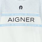 Baby Boys White & Blue Logo Babygrow, 2, hi-res