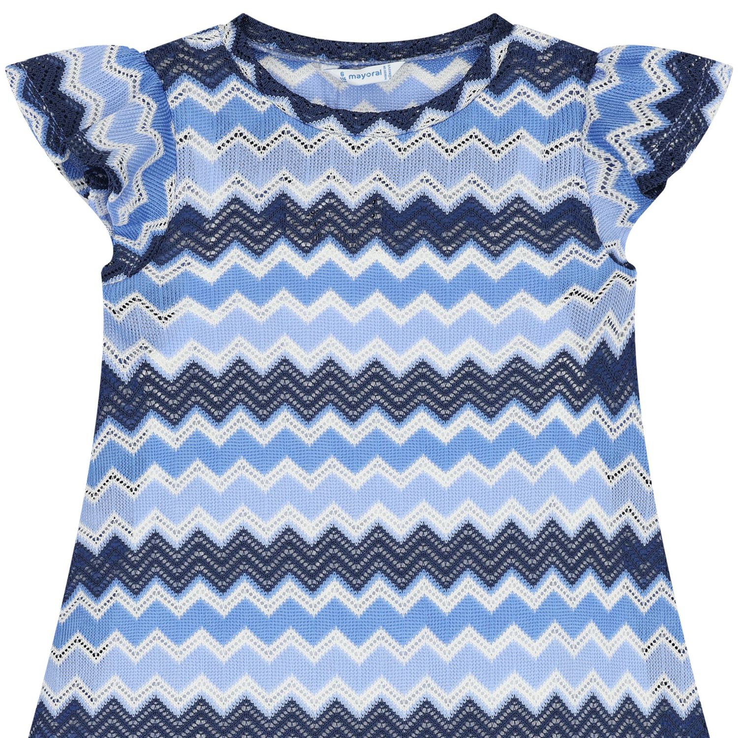 Girls Blue, Navy Blue & White Knitted Zigzag Dress, 3, hi-res image number null