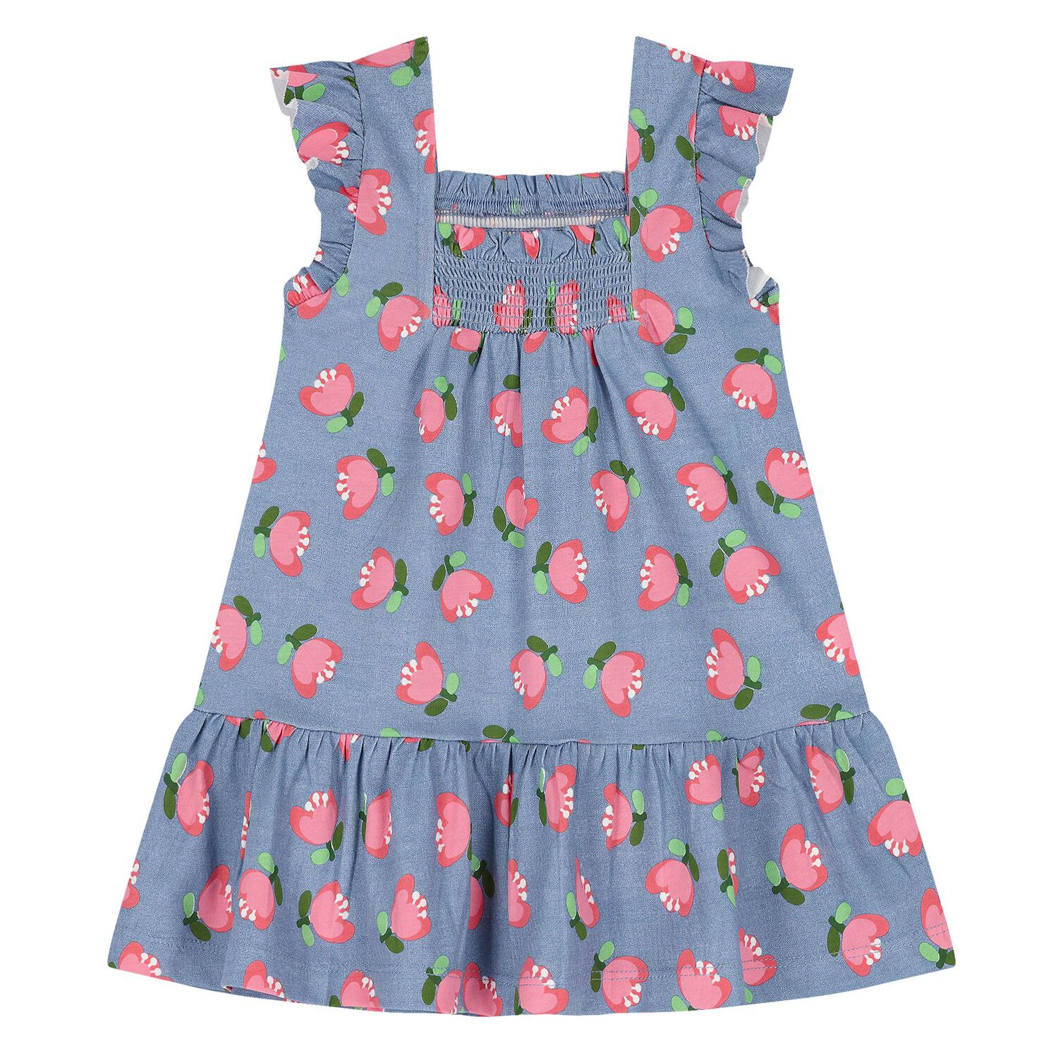 Younger Girls Purple Flower Print Dress, 1, hi-res