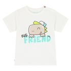 Younger Boys Beige & White Dinosaur Shorts Set, 2, hi-res