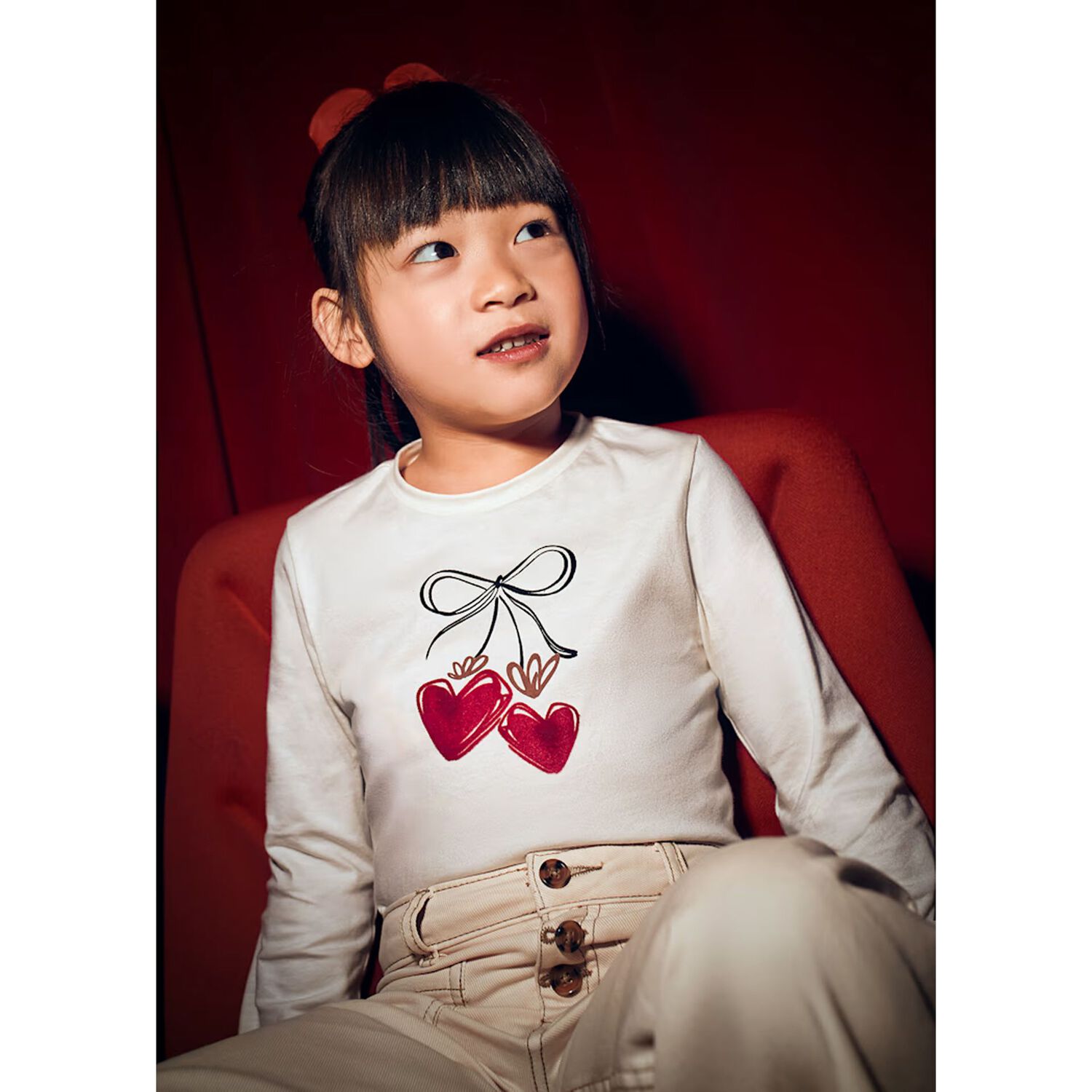 Girls Ivory Long Sleeeve & Scrunchie Set, 2, hi-res