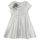 Girls Silver Rose Satin Dress, 1, hi-res