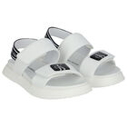 Girls White Logo Sandals, 1, hi-res