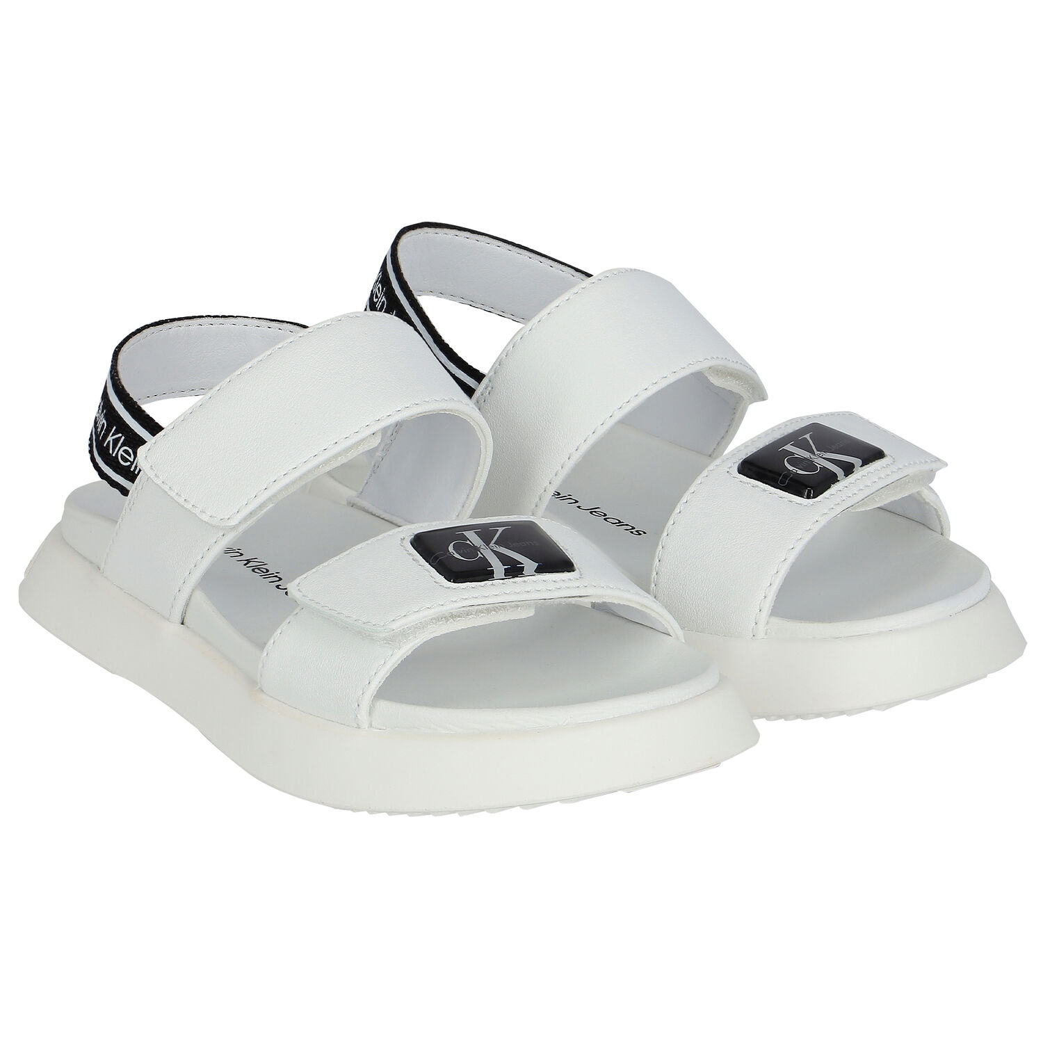 Girls White Logo Sandals, 1, hi-res