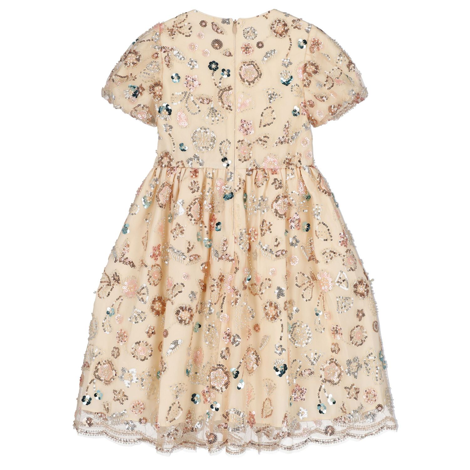 Girls Beige Embellished Dress, 1, hi-res