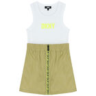 Girls White & Green Logo Dress, 1, hi-res