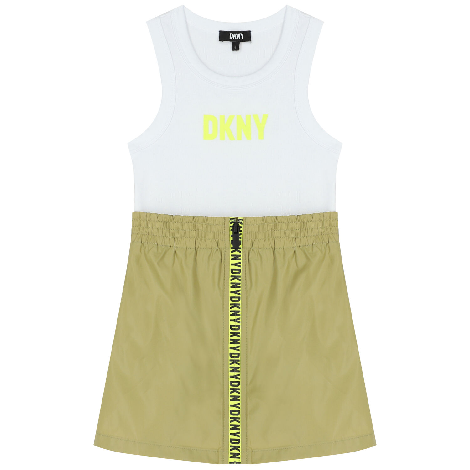 Girls White & Green Logo Dress, 1, hi-res