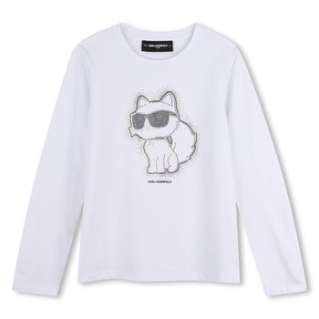 Girls Mini Me White Choupette Long Sleeve Top