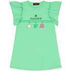 Girls Green Logo Dress, 2, hi-res