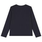 Boys Navy Blue Teddy Bear Logo Long Sleeve Top, 3, hi-res