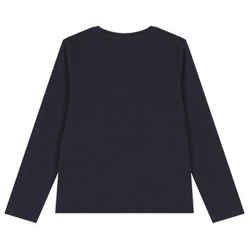 Boys Navy Blue Teddy Bear Logo Long Sleeve Top
