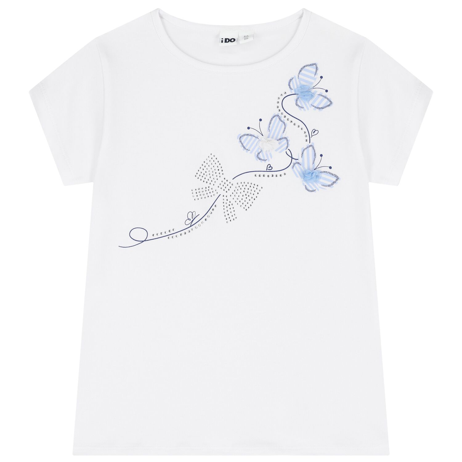 Girls White Butterfly T-Shirt, 1, hi-res image number null