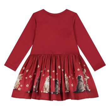 Younger Girls Red Kittens Dress