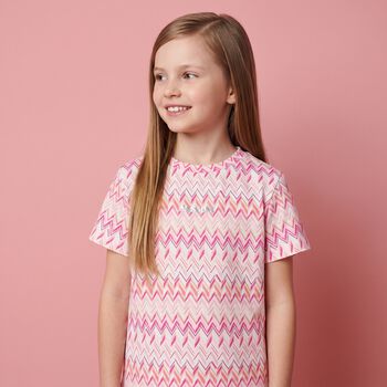 Girls Pink & White Logo Zig Zag T-Shirt