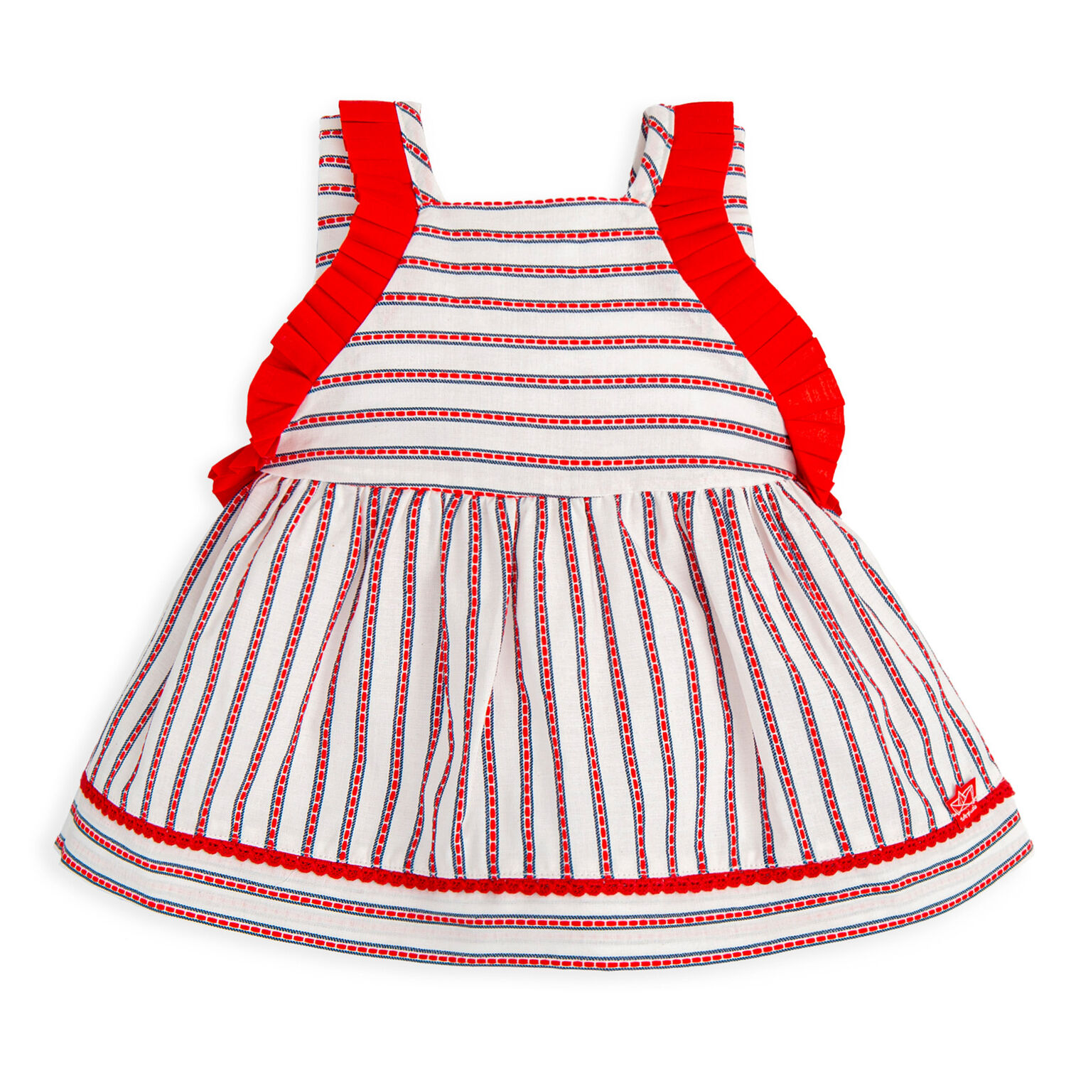 Girls White & Red Stiped Dress, 1, hi-res