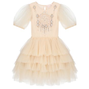 Girls Beige Embellished Tulle Dress