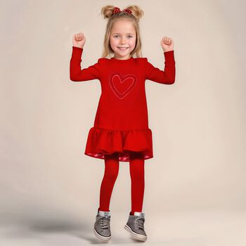 Girls Red Heart Dress Set