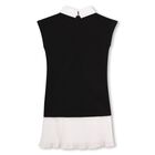 Girls Black & White Pleated Crepe Dress, 1, hi-res