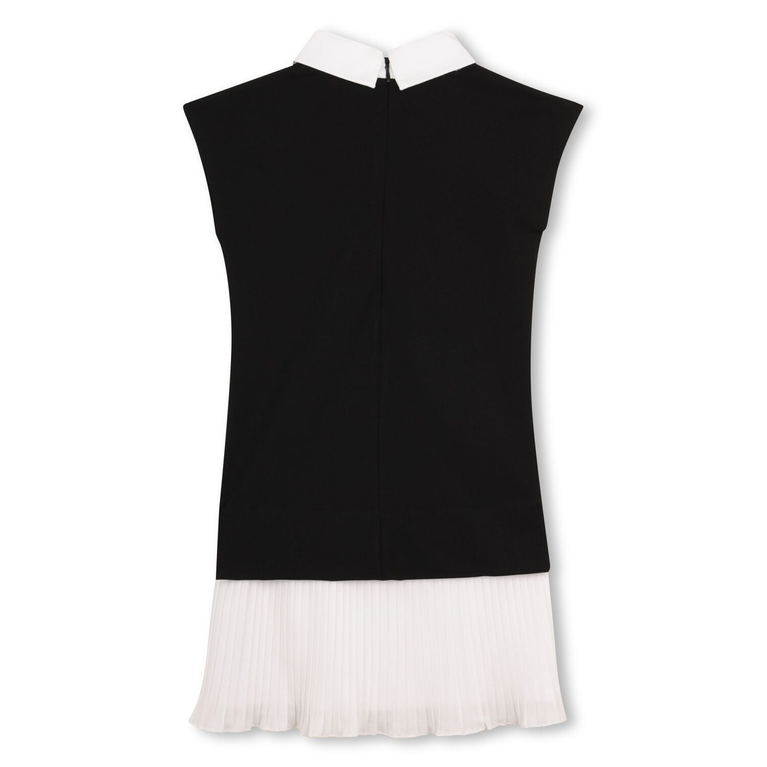 Girls Black & White Pleated Crepe Dress, 1, hi-res