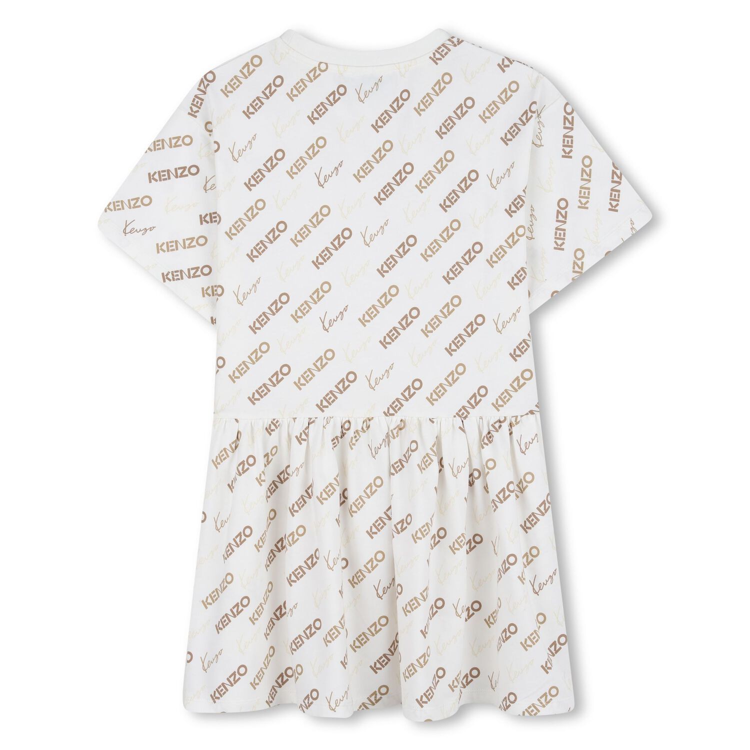 Girls Ivory & Beige Logo Dress, 1, hi-res