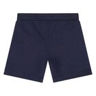 Younger Boys Mini Me Navy Blue & White Logo Shorts Set, 1, hi-res