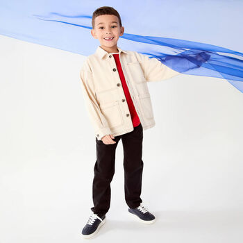 Boys Navy Blue Logo Leather Trainers