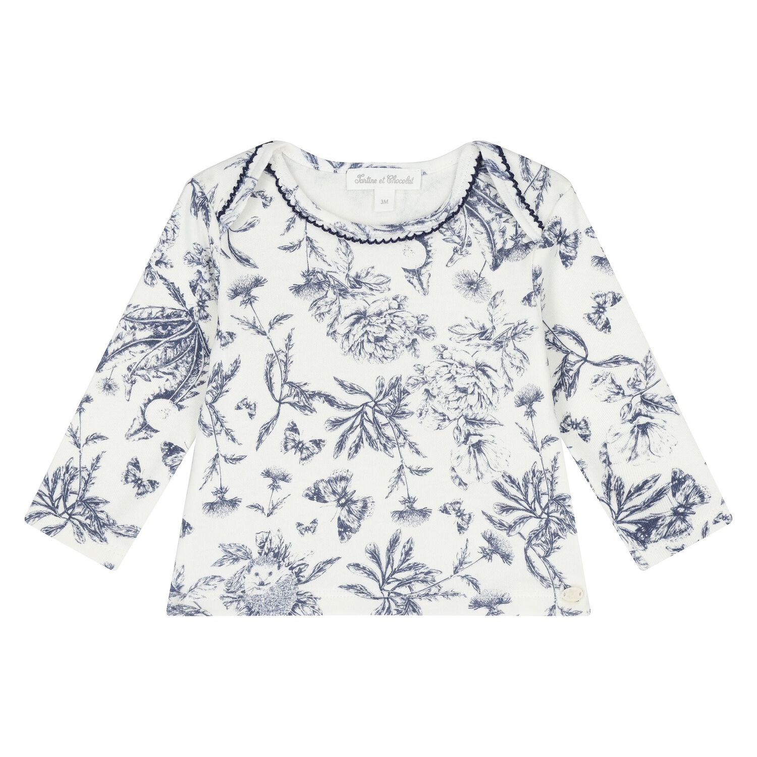 Navy Blue & White Toile De Jouy Cotton Baby Pyjamas, 1, hi-res