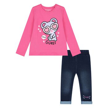 Younger Girls Pink & Blue Logo Trousers Set