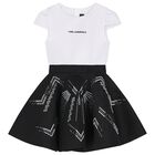 Girls White & Black Logo Dress, 1, hi-res