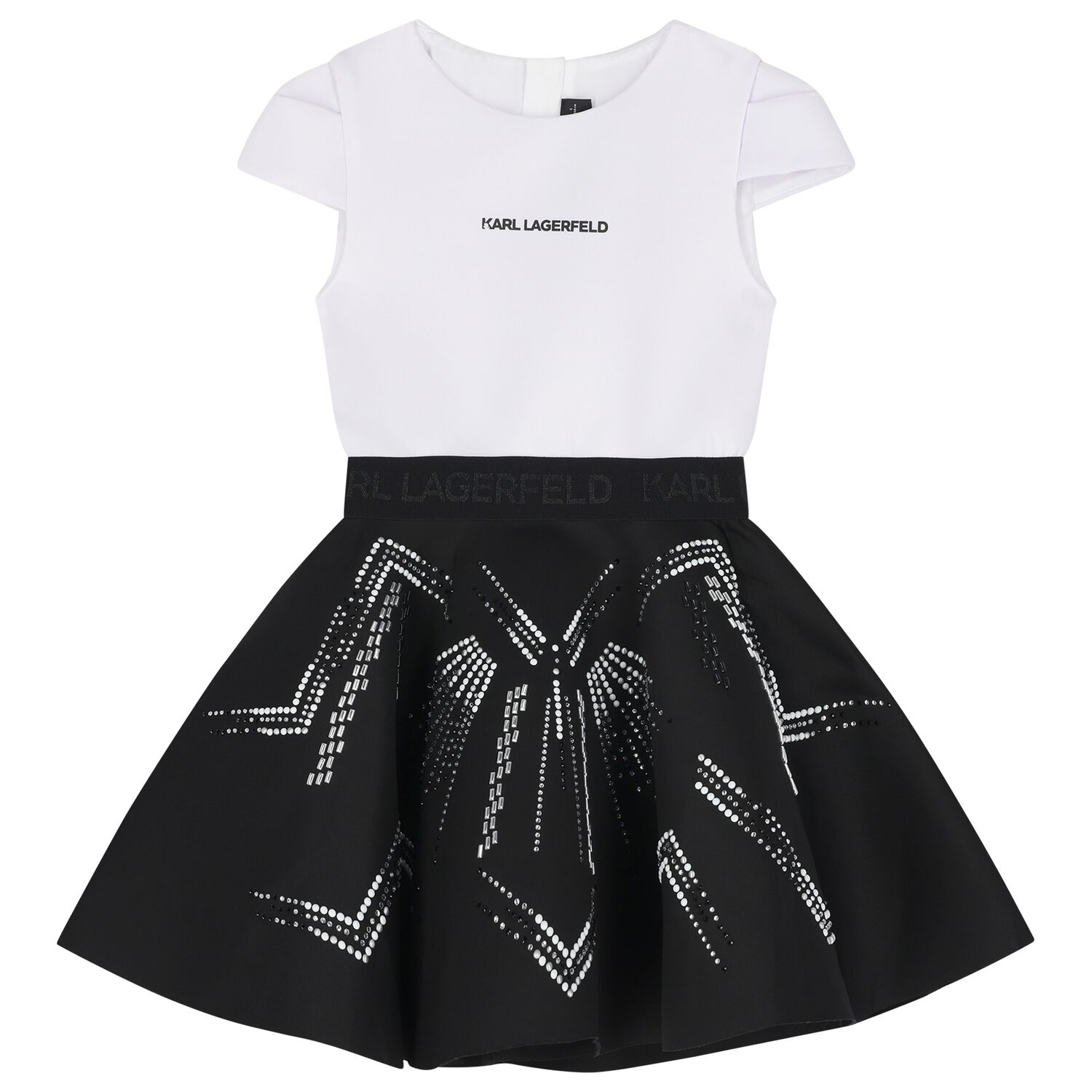 Girls White & Black Logo Dress, 1, hi-res