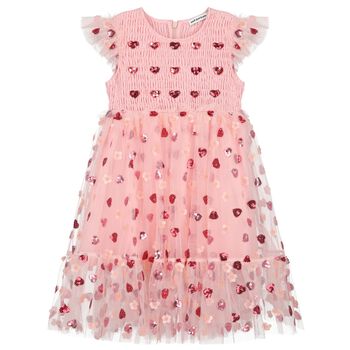 Girls Pink Heart Sequin Dress