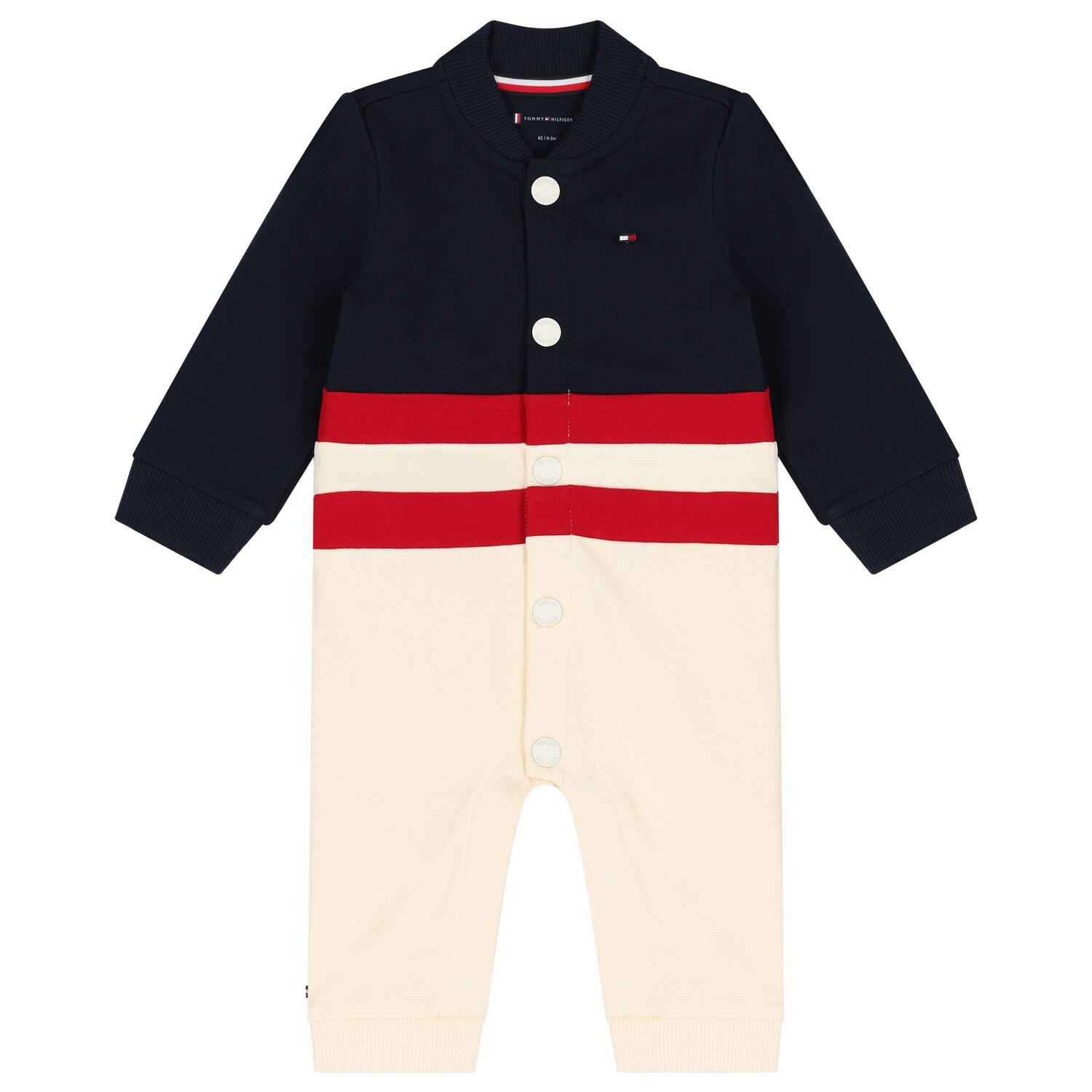 Baby Boys Navy Blue & Beige Logo Romper, 1, hi-res