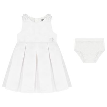 Younger Girls White Satin Dress Set