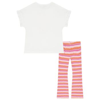 Girls White & Pink Zigzag Leggings Set