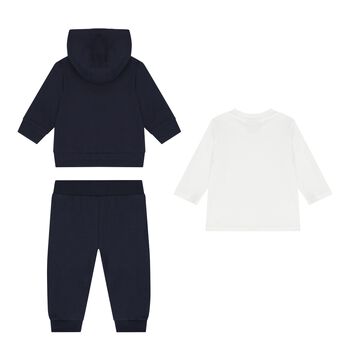 Baby Boys Navy Blue & White Logo Tracksuit Gift Set