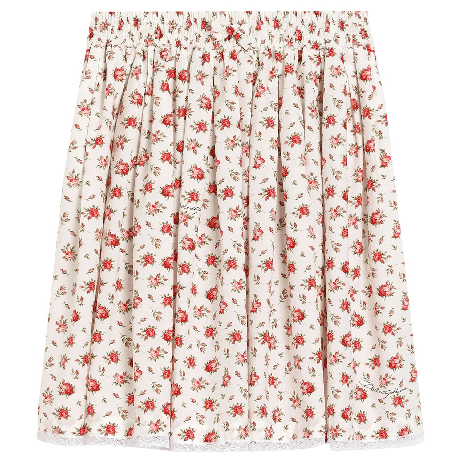 Girls Ivory & Red Roses Skirt, 1, hi-res