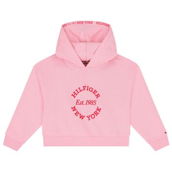 Girls Pink Logo Hooded Top