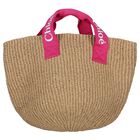 Girls Pink & Beige Straw Handbag, 1, hi-res
