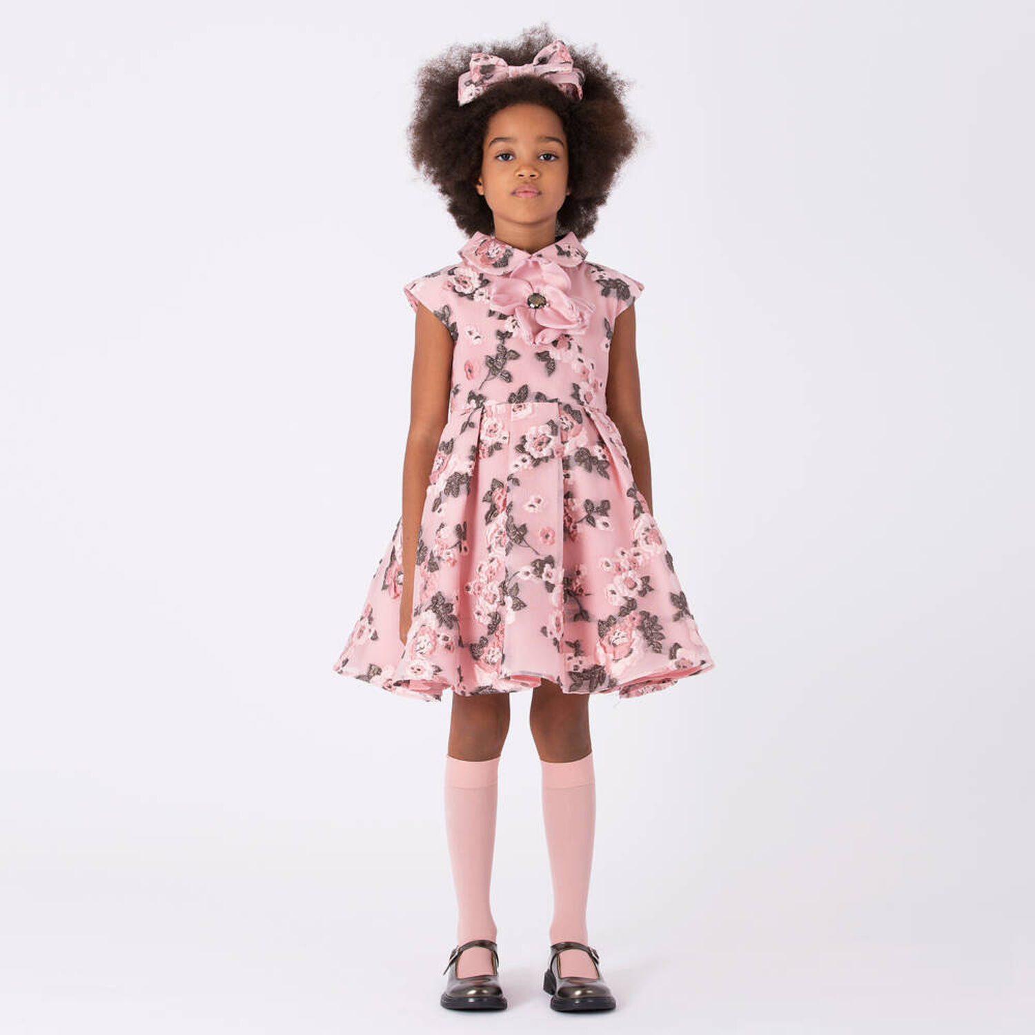 Girls Pink Floral Organza Brocade Dress, 1, hi-res image number null
