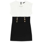 Girls White & Black Logo Dress, 1, hi-res