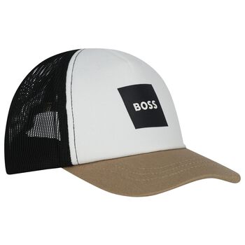 Baby Boys White, Black & Beige Logo Cap