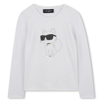 Girls White Choupette Long Sleeve Top 