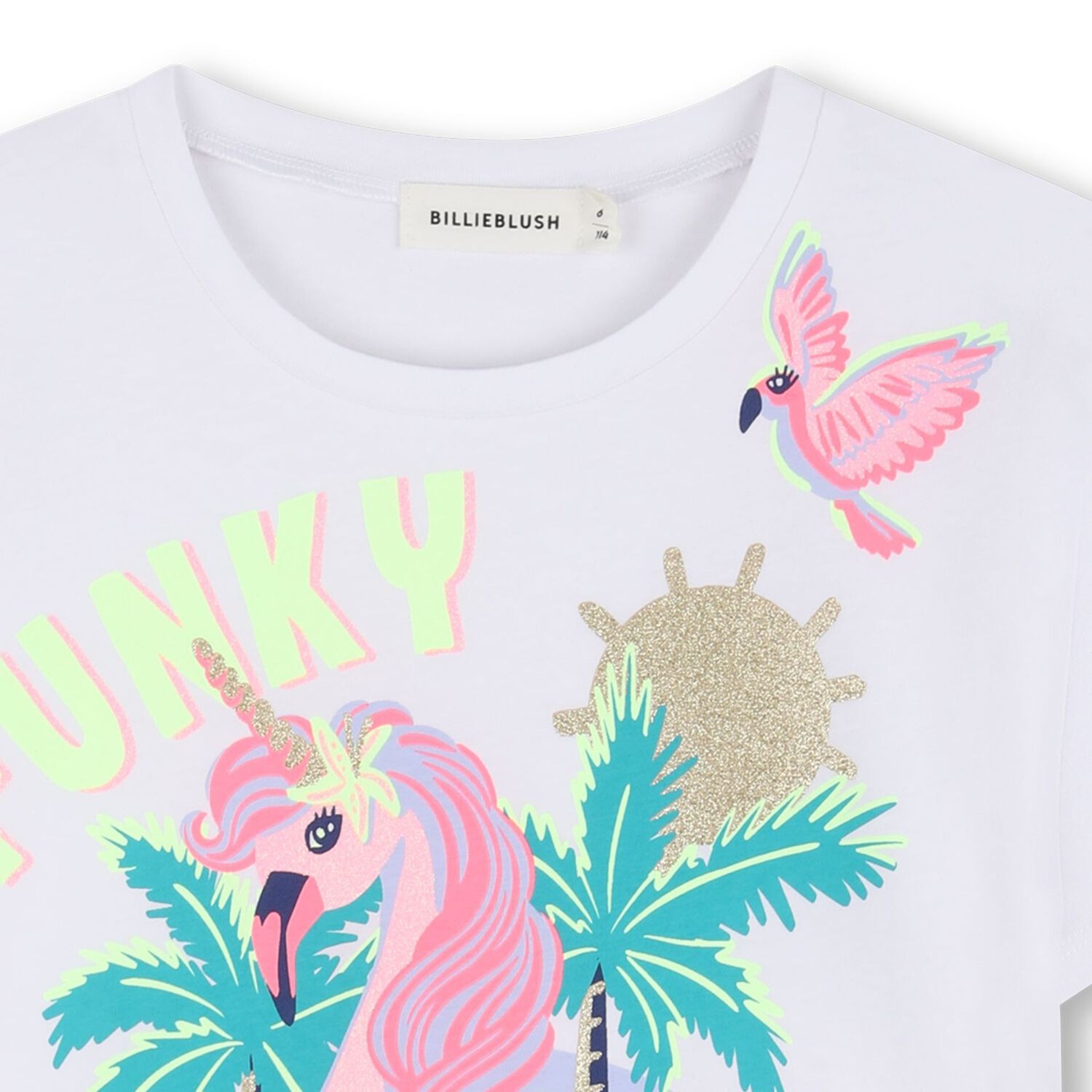 Girls White Pink Unicorn Flamingo T-Shirt, 1, hi-res
