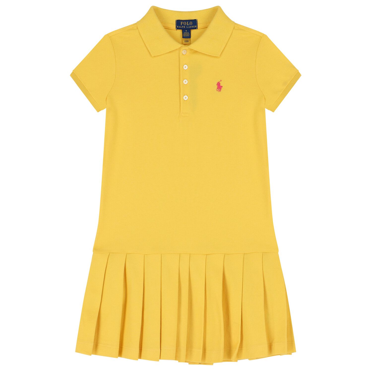 Girls Yellow Logo Polo Dress, 1, hi-res