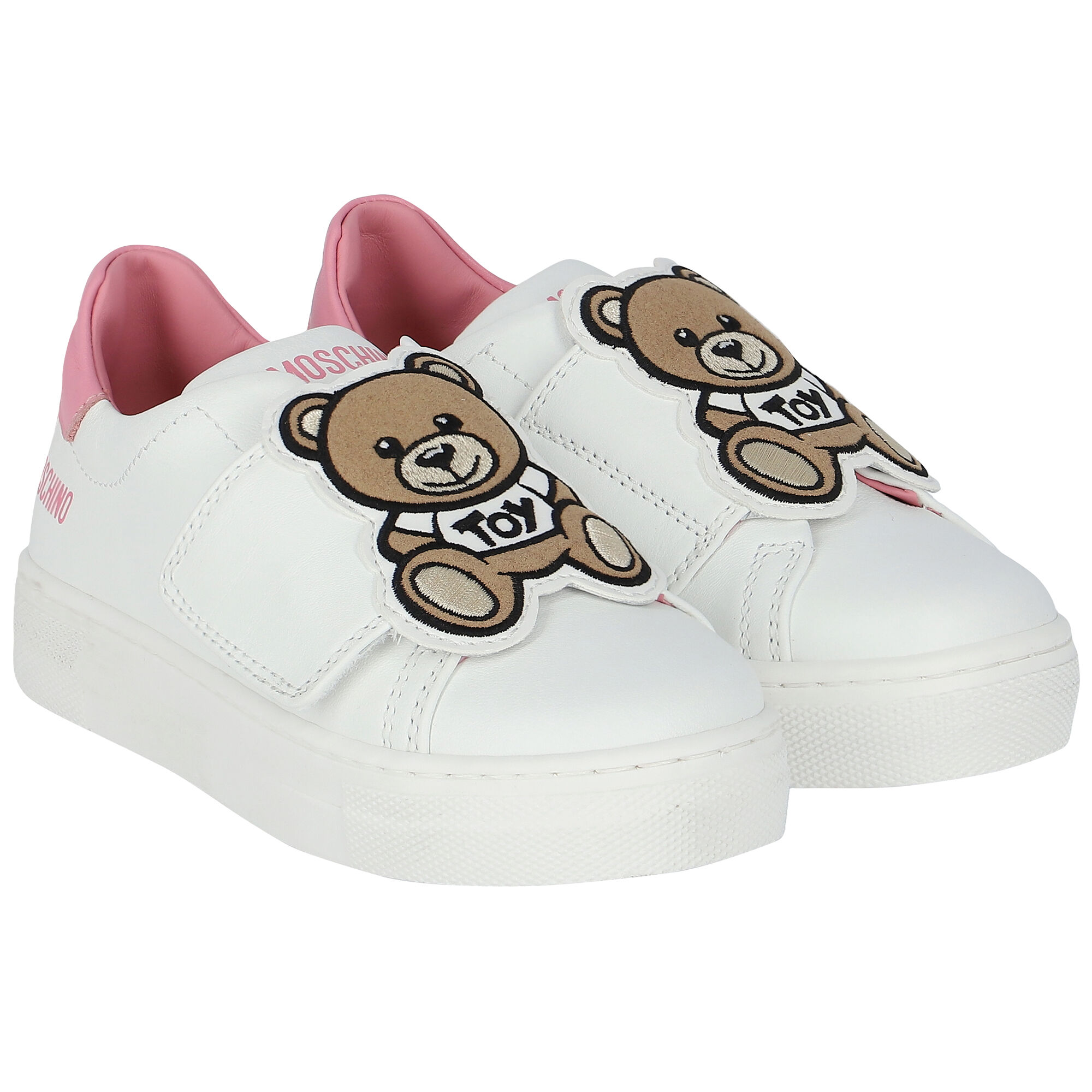Moschino Girls White Embellished Teddy Logo Trainers Junior Couture UK