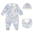 Baby Boys Blue & Grey Geo Map Babygrow Gift Set, 3, hi-res