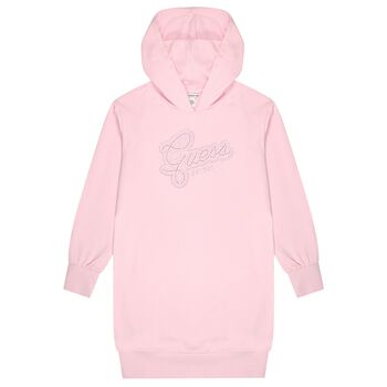 Girls Pink Embellished Logo Hooded Dress